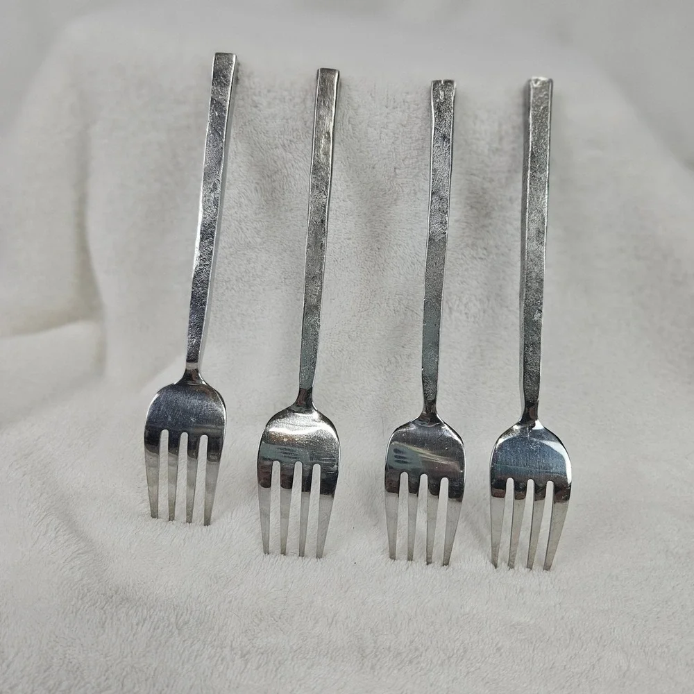 Vintage look Hammered Stainless Steel Salad Forks Rustic Industrial Modern 4